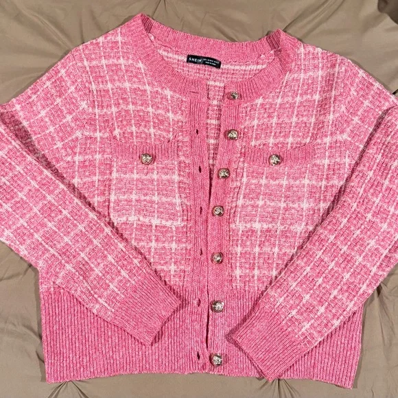 SHEIN Pink Textured Cardigan Sweater - Picture 1 of 5